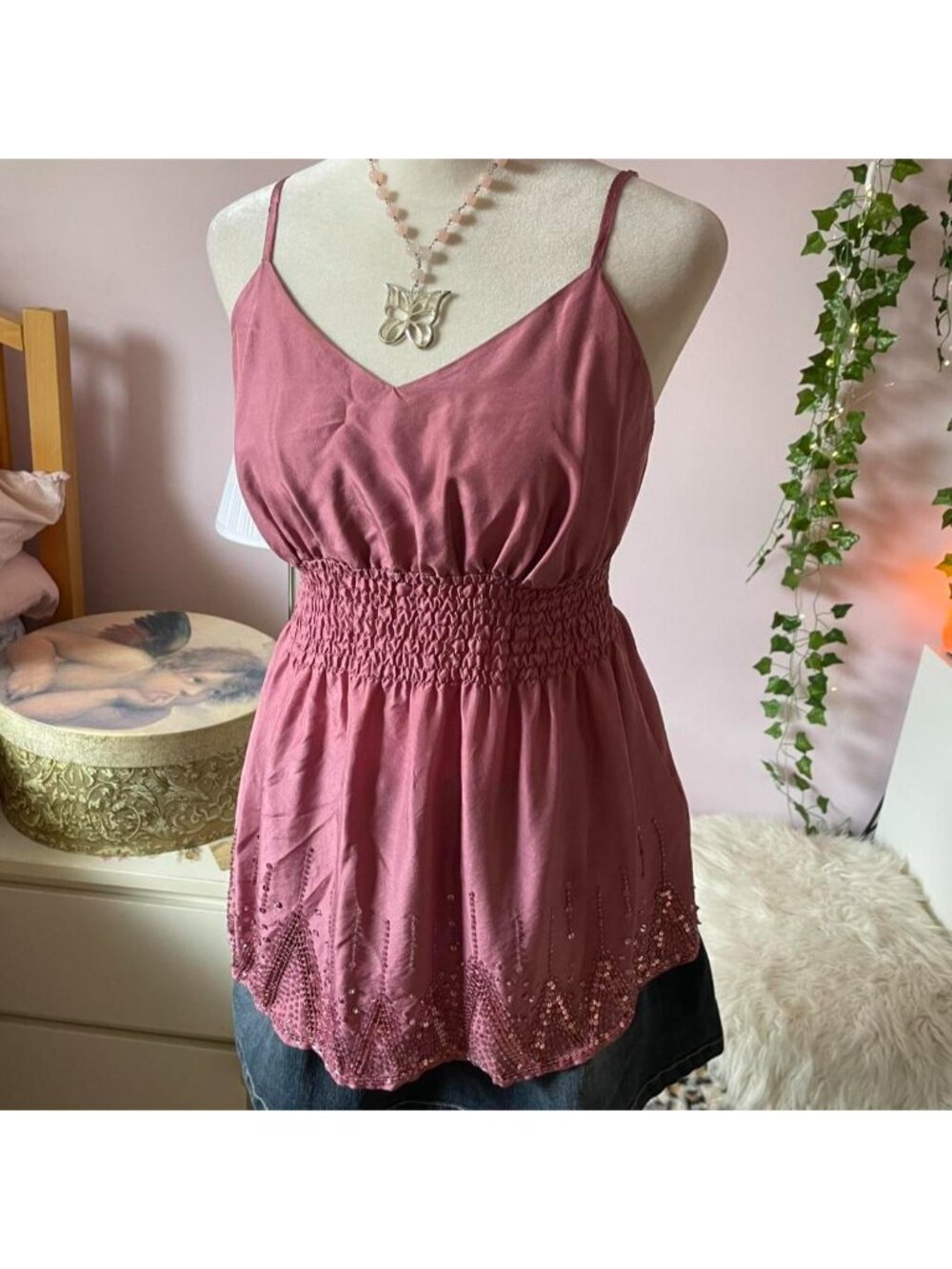 Vintage silk cami top with beaded details